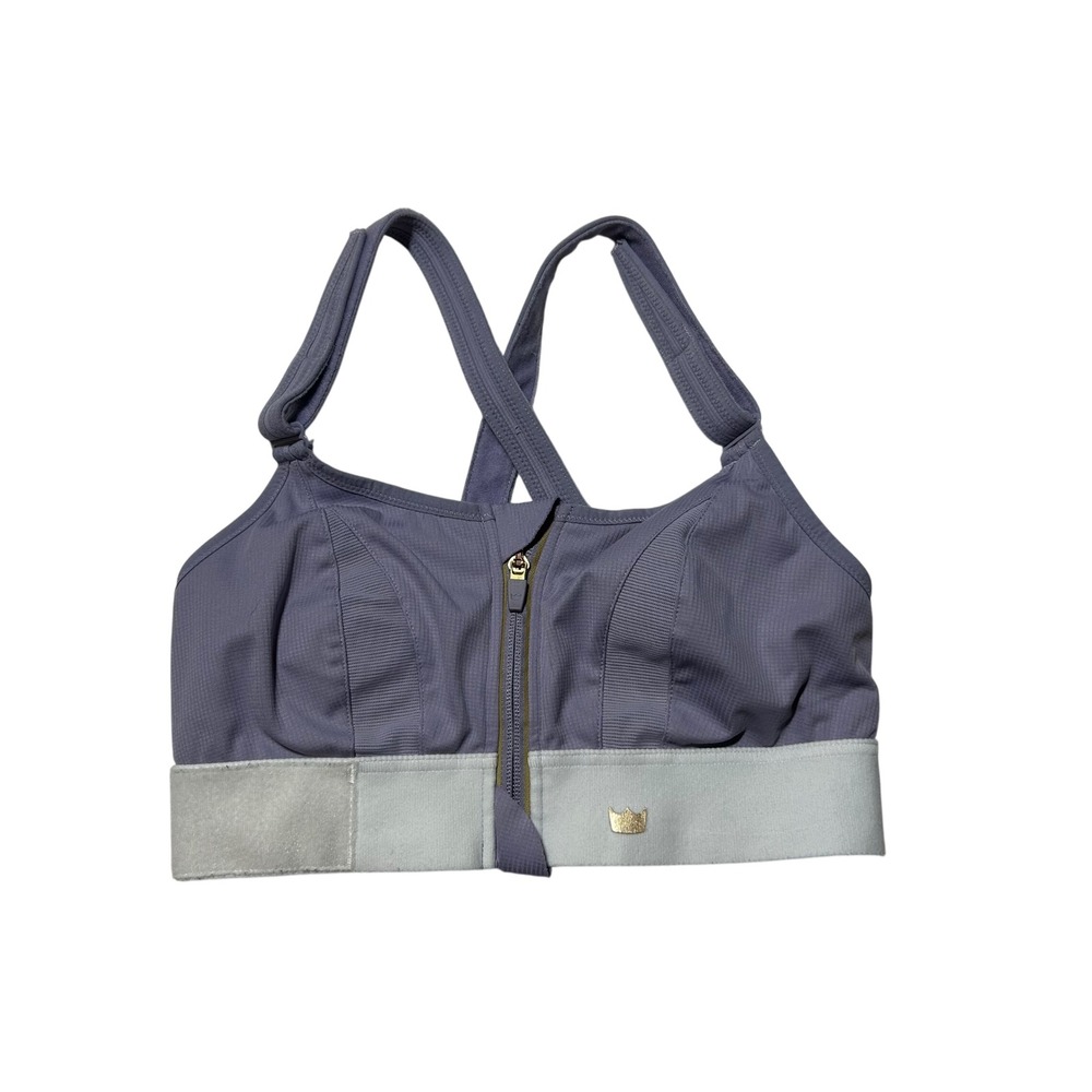SHEFIT Ultimate Sports Bra Purple Grey Front Zip High Impact Support Medium